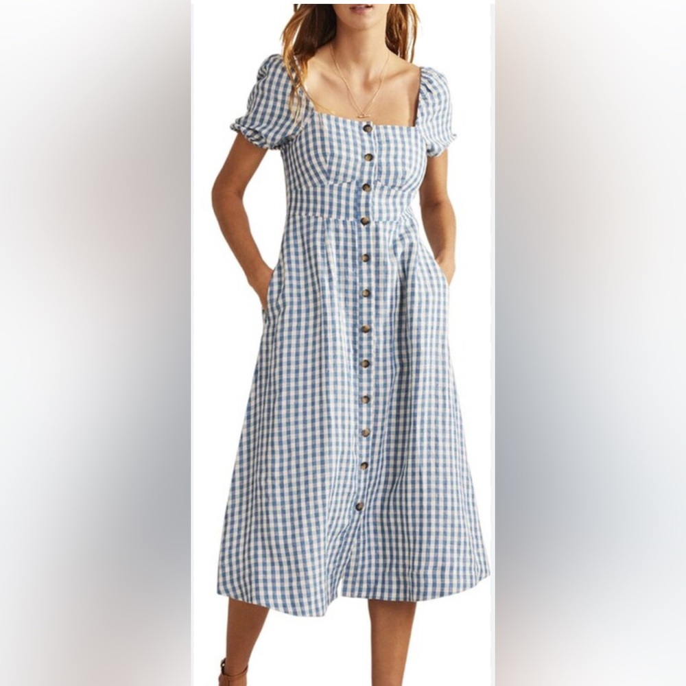 Boden Blue and White Gingham Dress